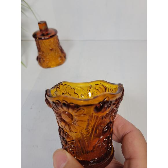 2 Vintage Votive Cups, Homco Amber Daisy Flower, Sconce Candle Holders Peg Style - Picture 3 of 5